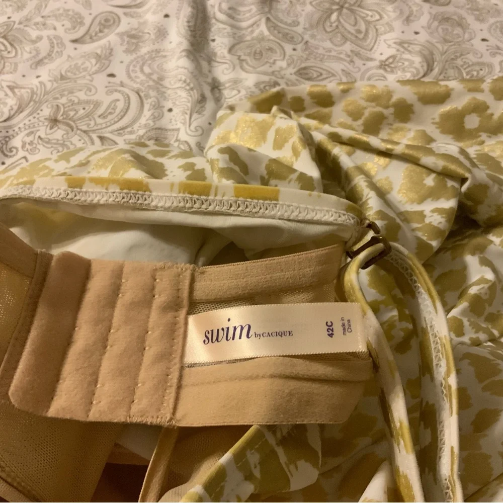 Rare Find!! Cacique Tankini Swim Set - Gold & White Leopard - 42C Top/16 Skirt - Picture 6 of 12